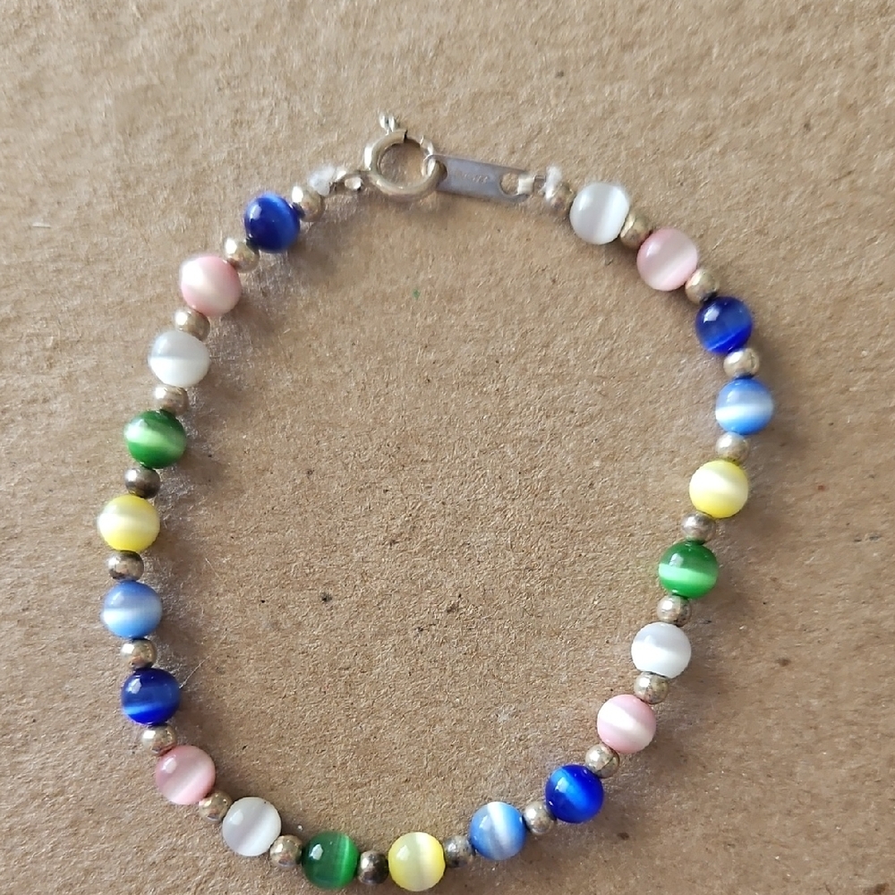 Colorful Glass & Sterling Silver Beaded Bracelet
